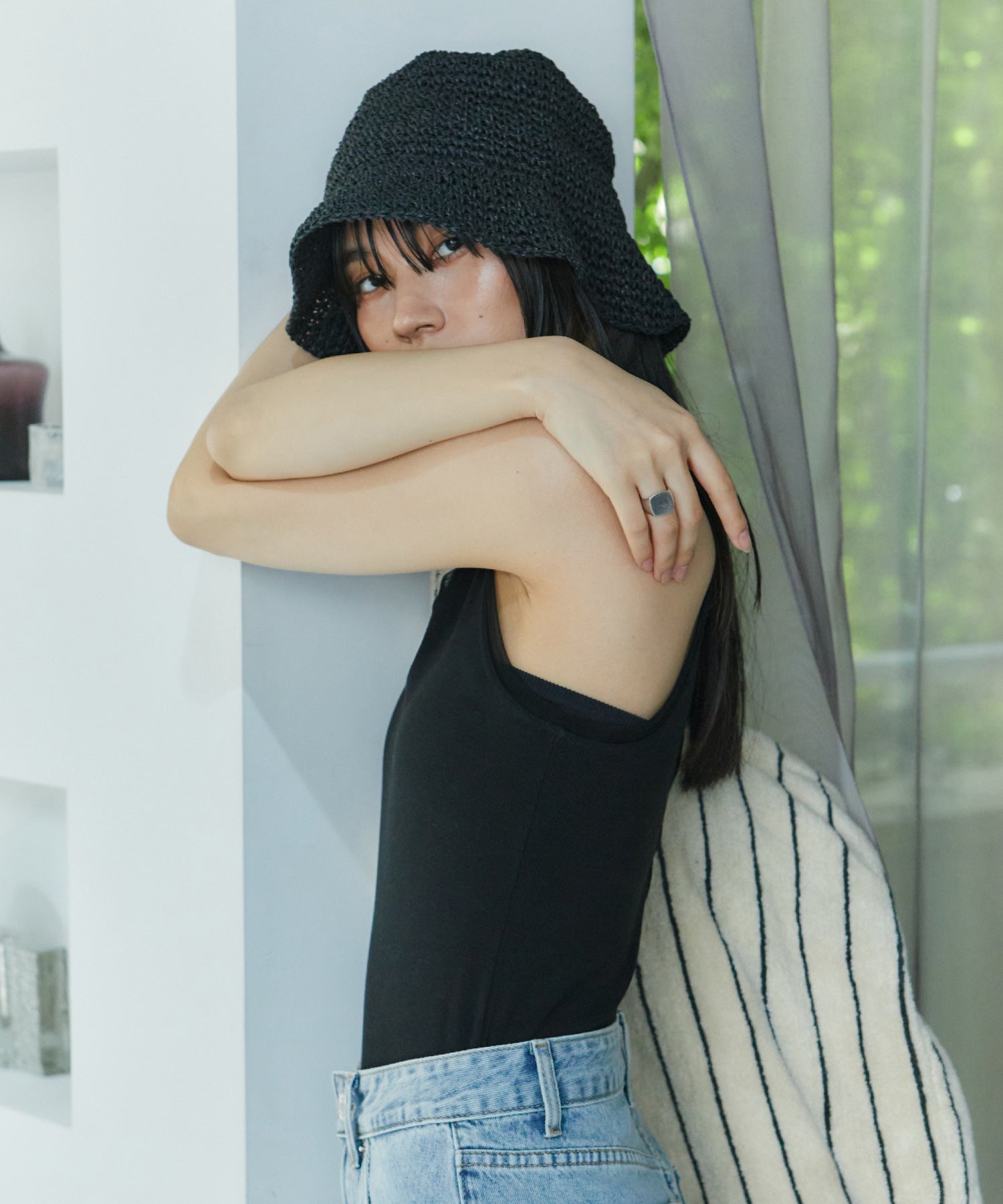 アシンメトリースリットチュールタンク