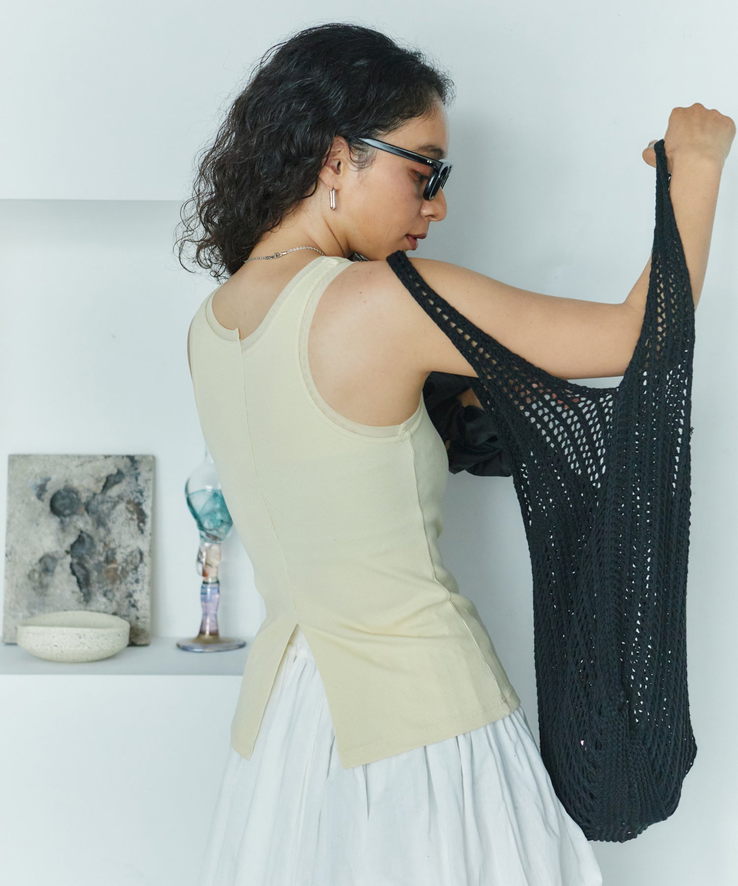 アシンメトリースリットチュールタンク