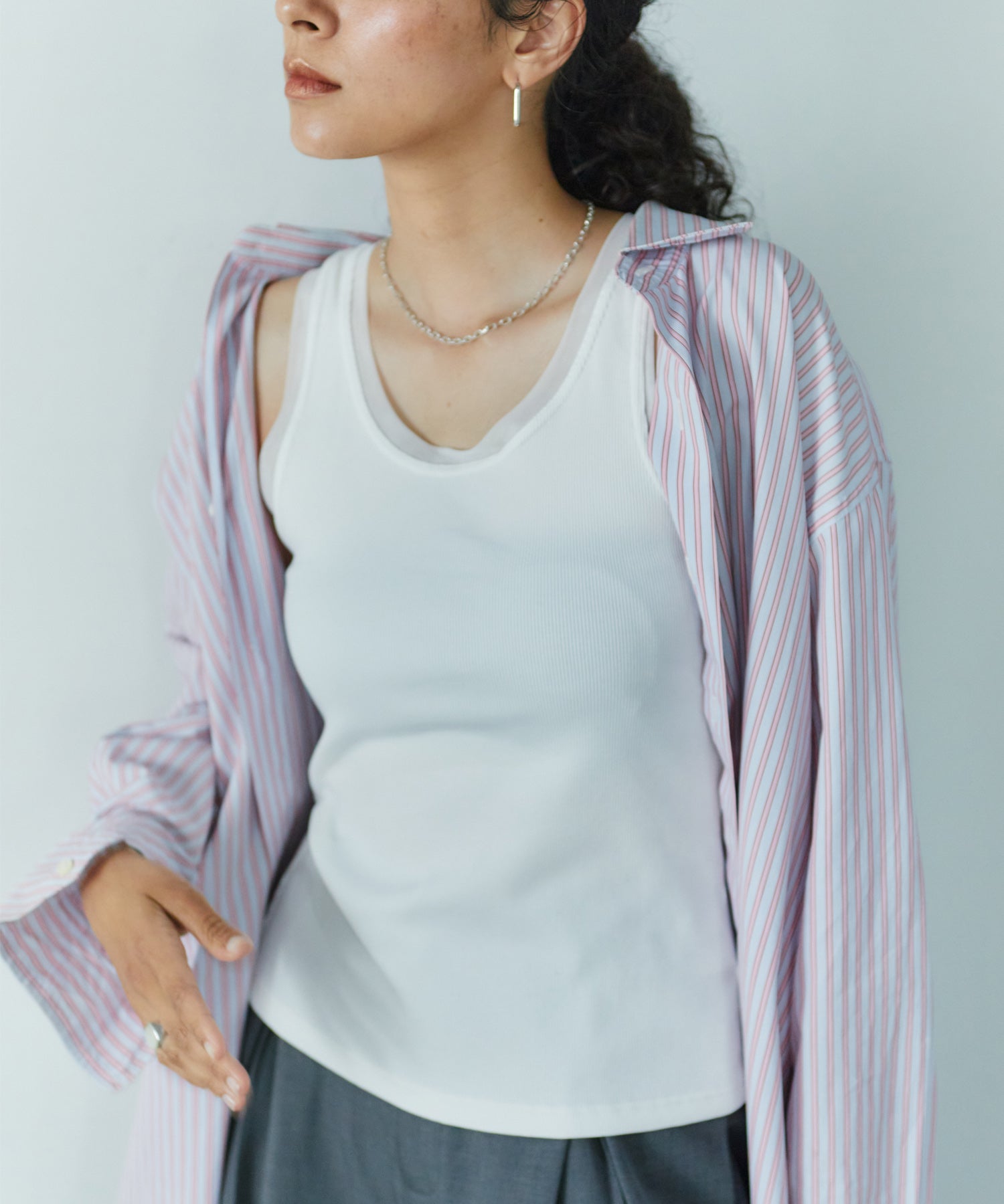 アシンメトリースリットチュールタンク