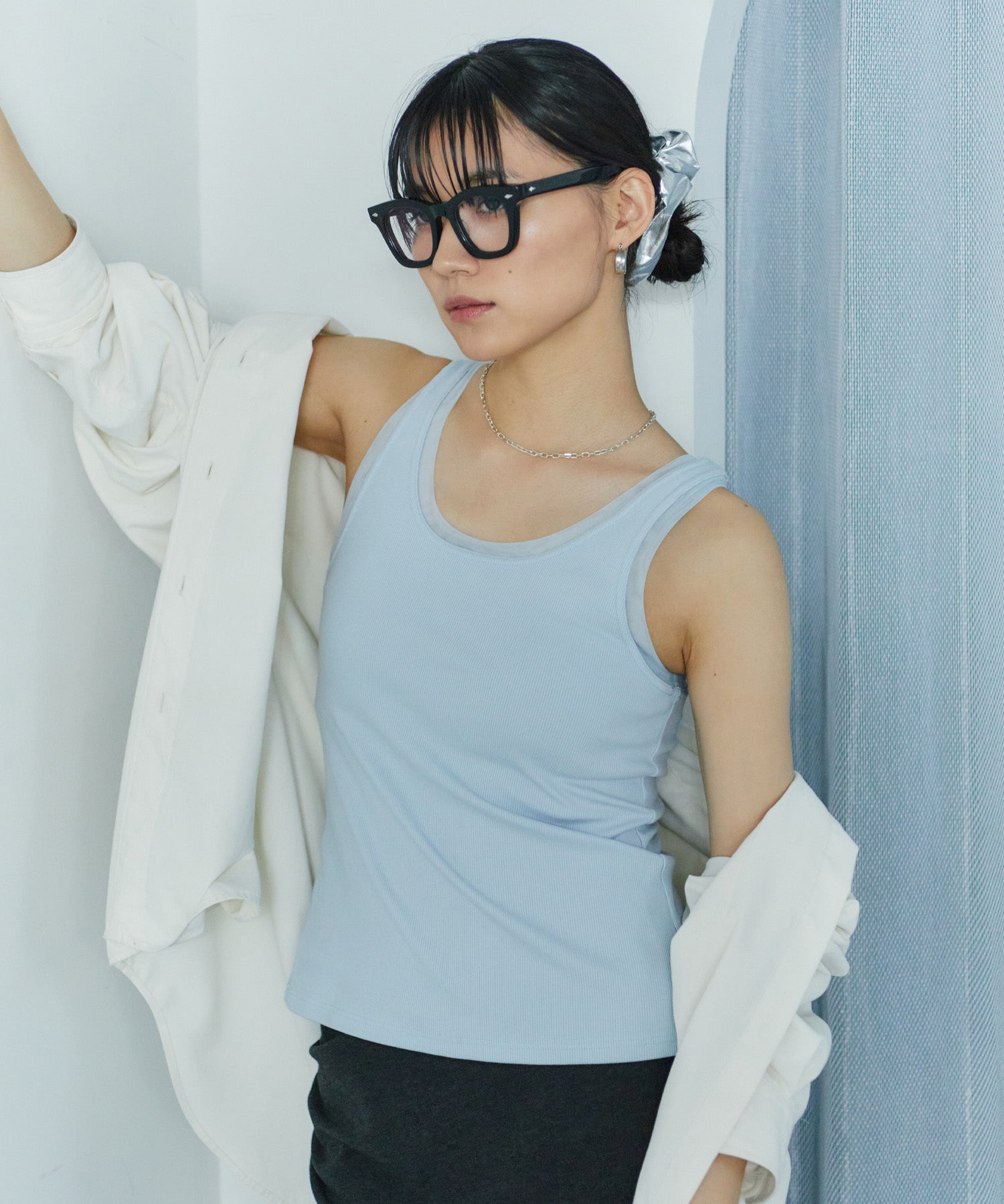 アシンメトリースリットチュールタンク