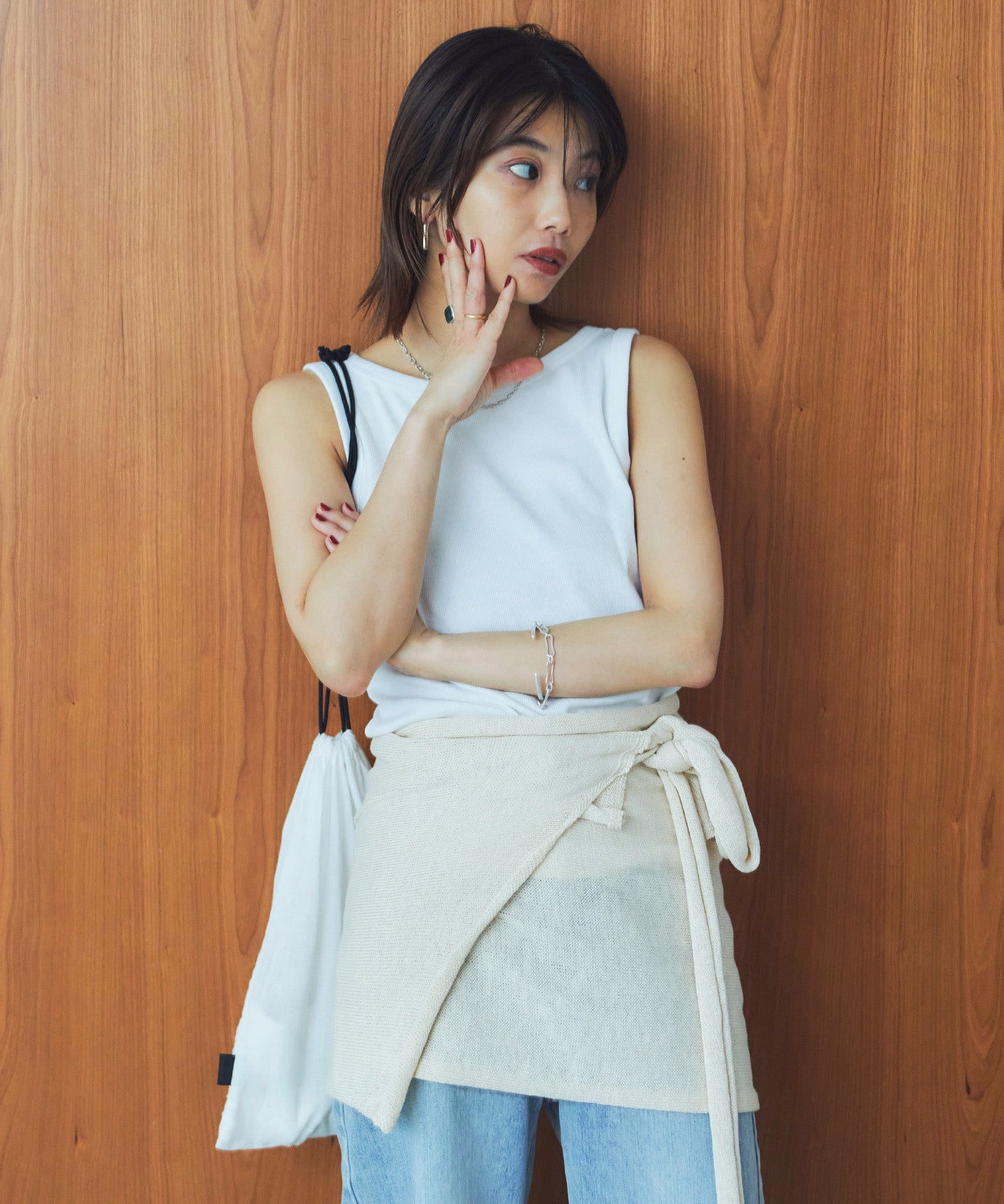 レイヤードニットラップスカート/巻きスカート