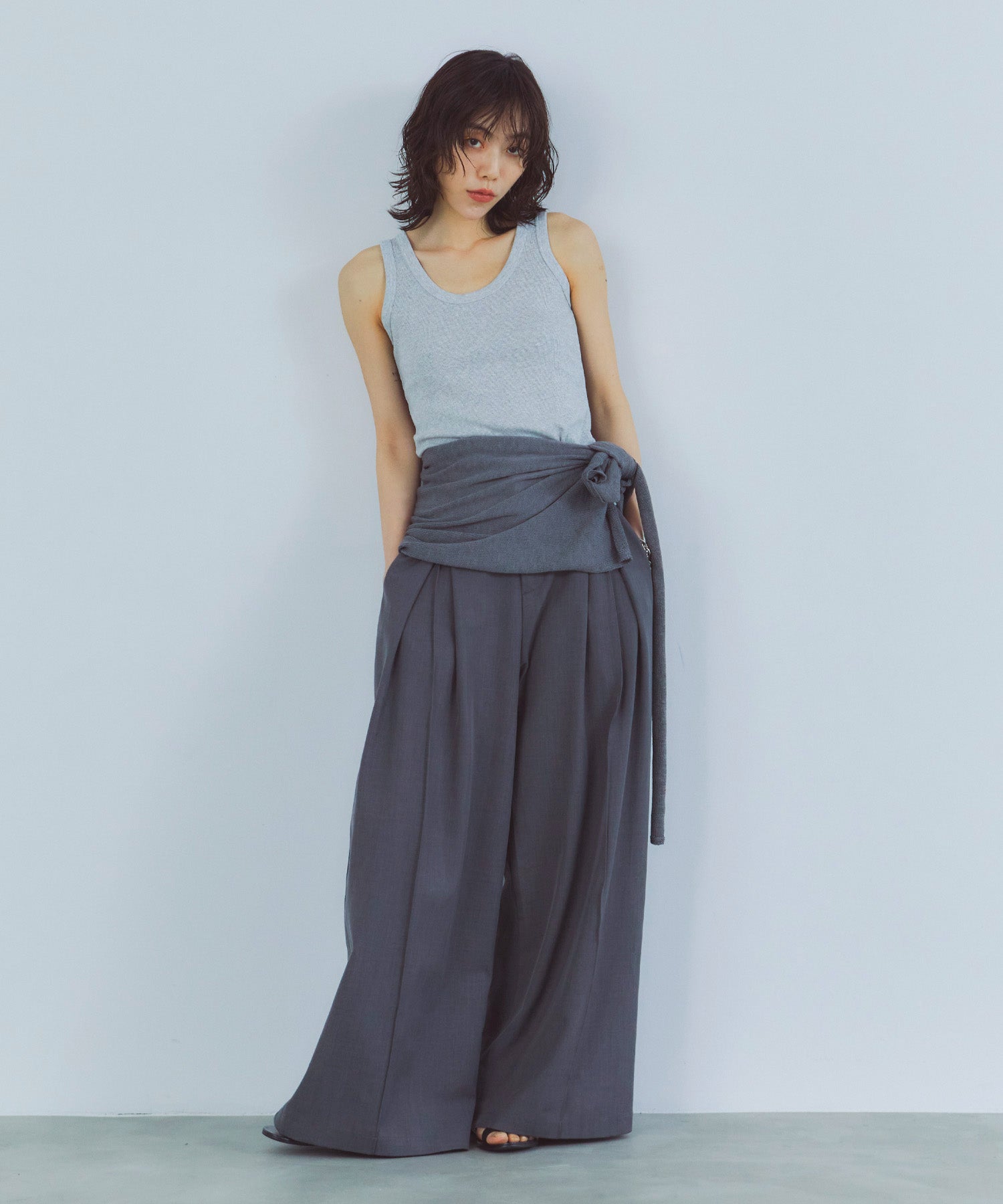 レイヤードニットラップスカート/巻きスカート