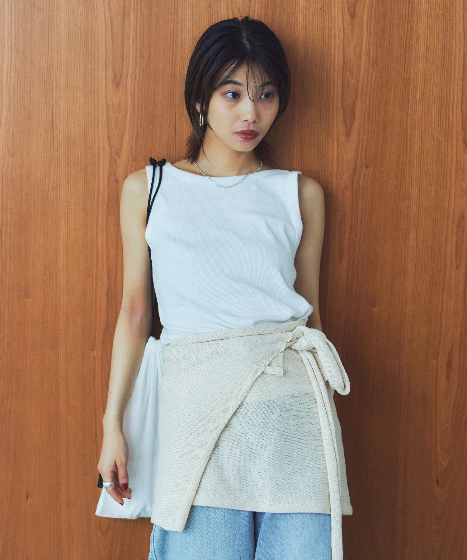 レイヤードニットラップスカート/巻きスカート