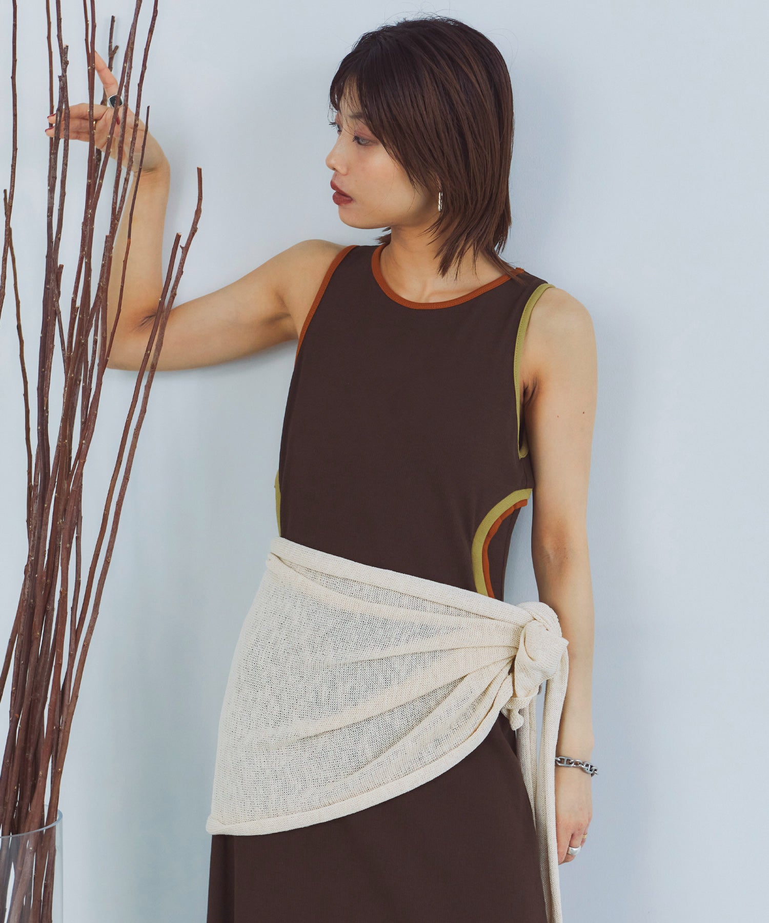 レイヤードニットラップスカート/巻きスカート