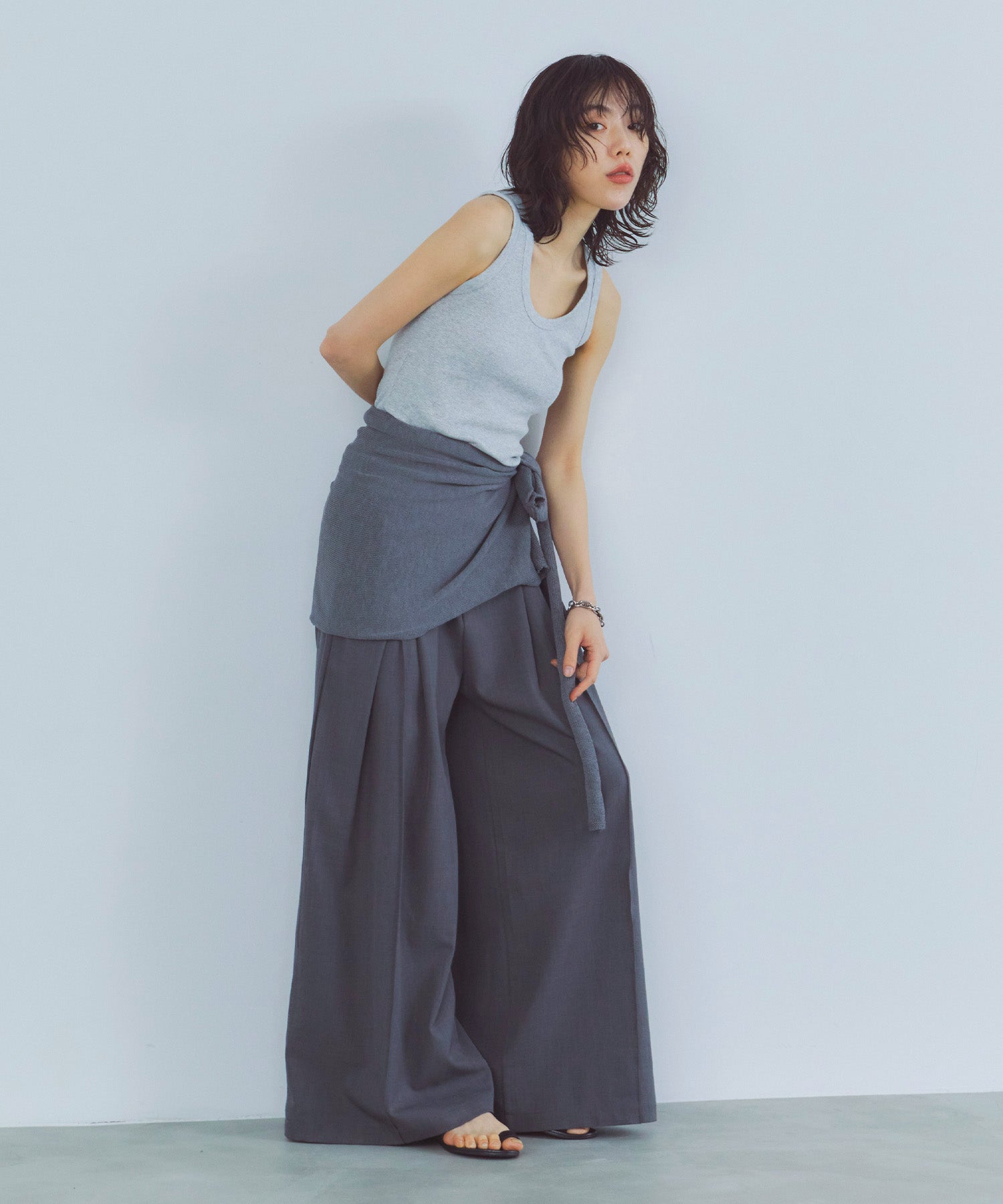 レイヤードニットラップスカート/巻きスカート