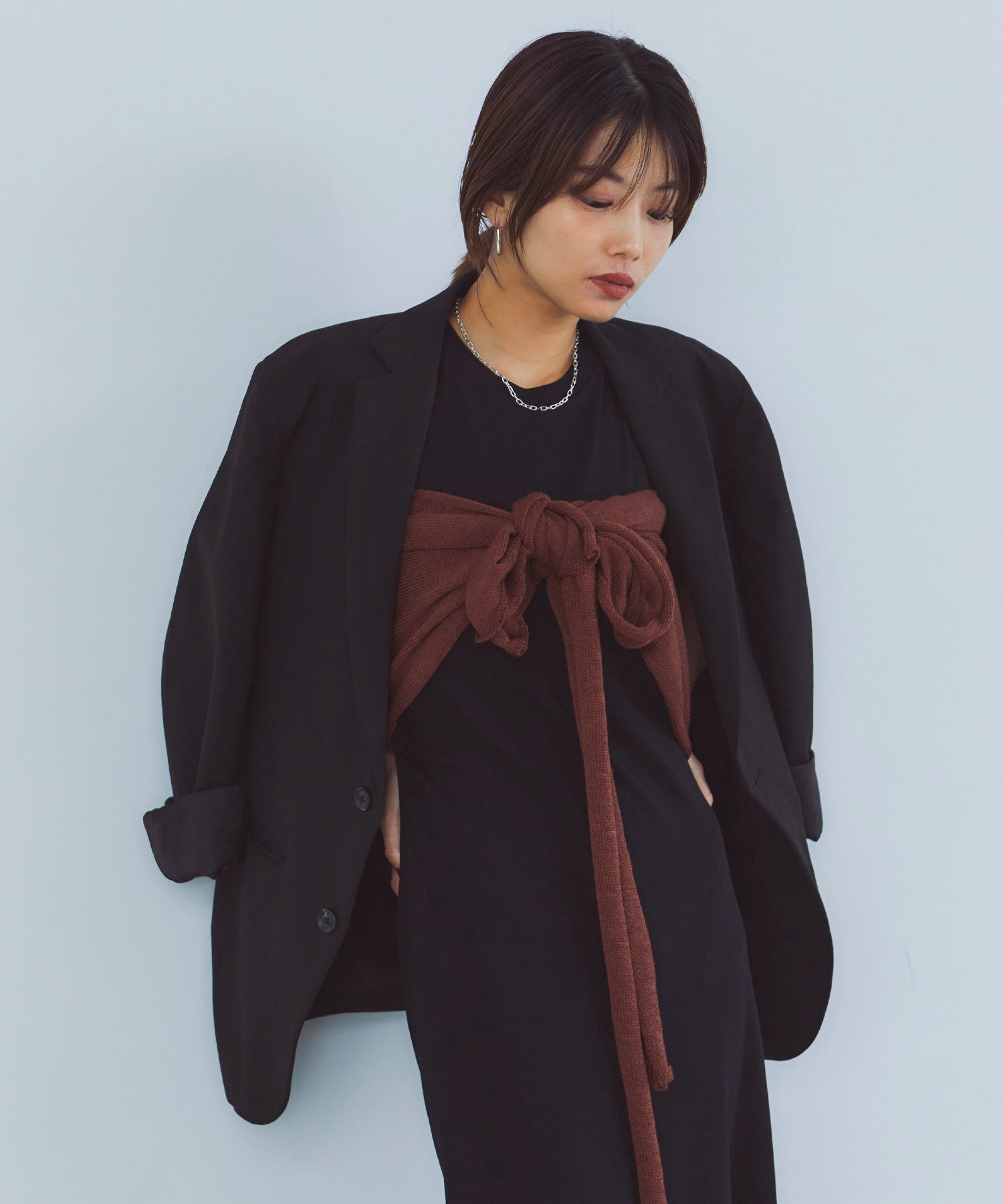 レイヤードニットラップスカート/巻きスカート