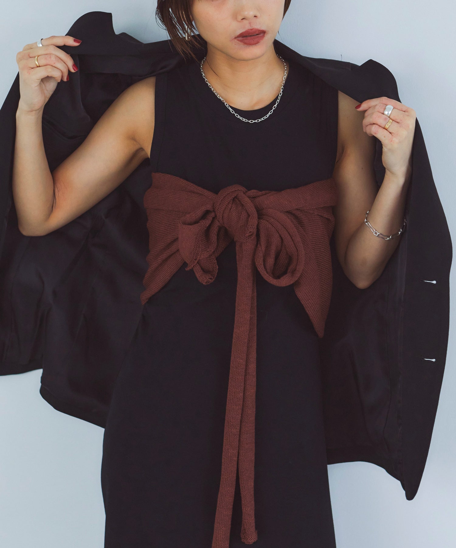 レイヤードニットラップスカート/巻きスカート