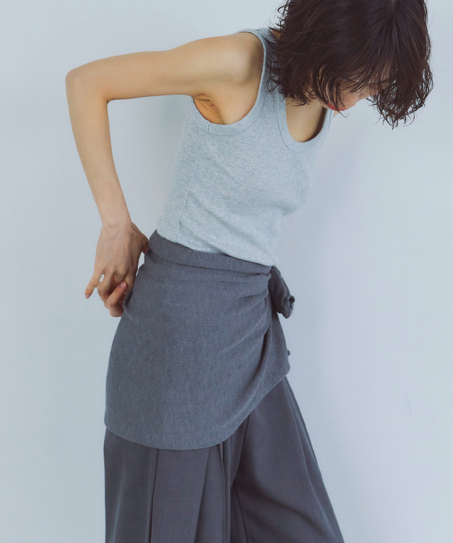 レイヤードニットラップスカート/巻きスカート