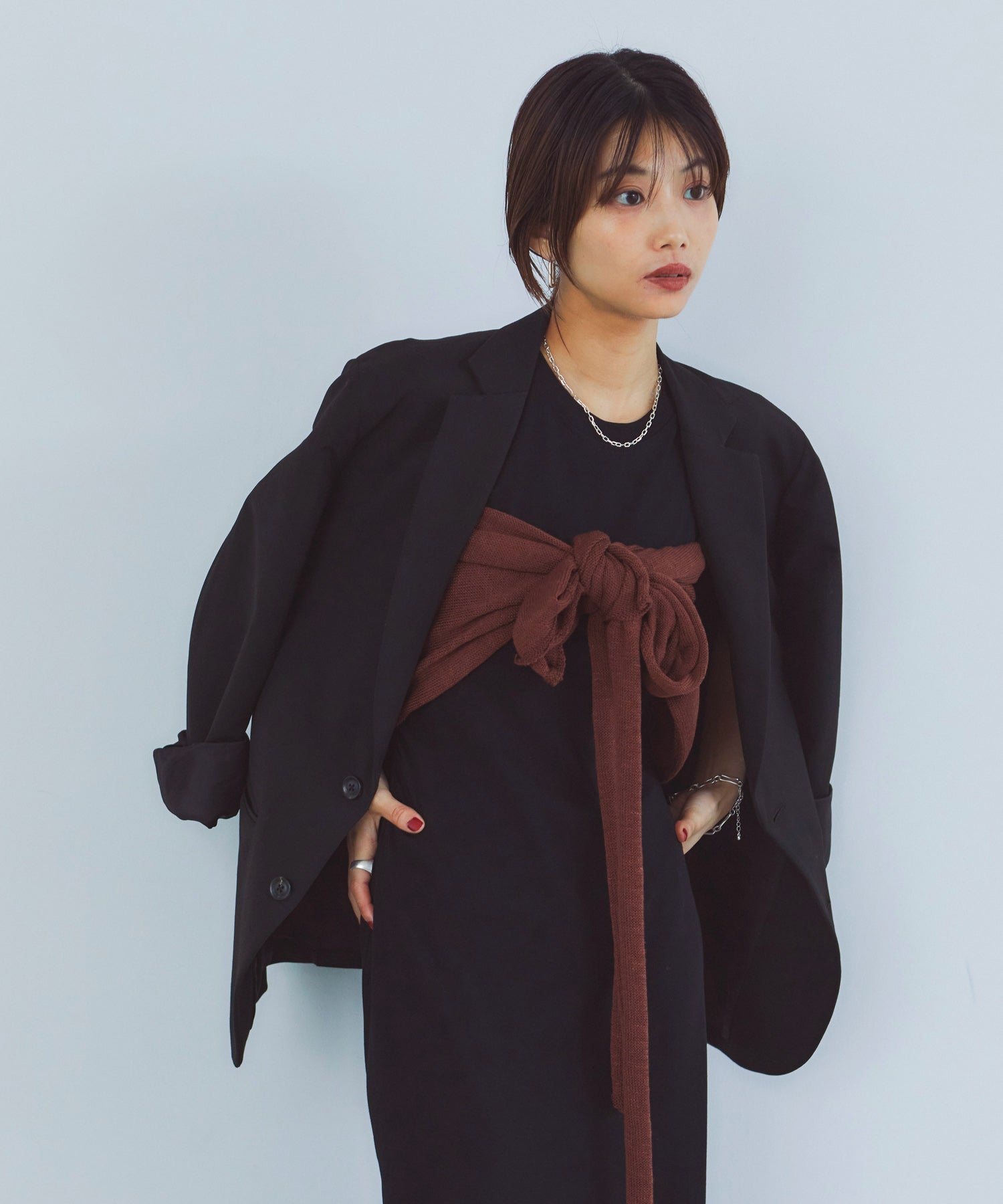 レイヤードニットラップスカート/巻きスカート