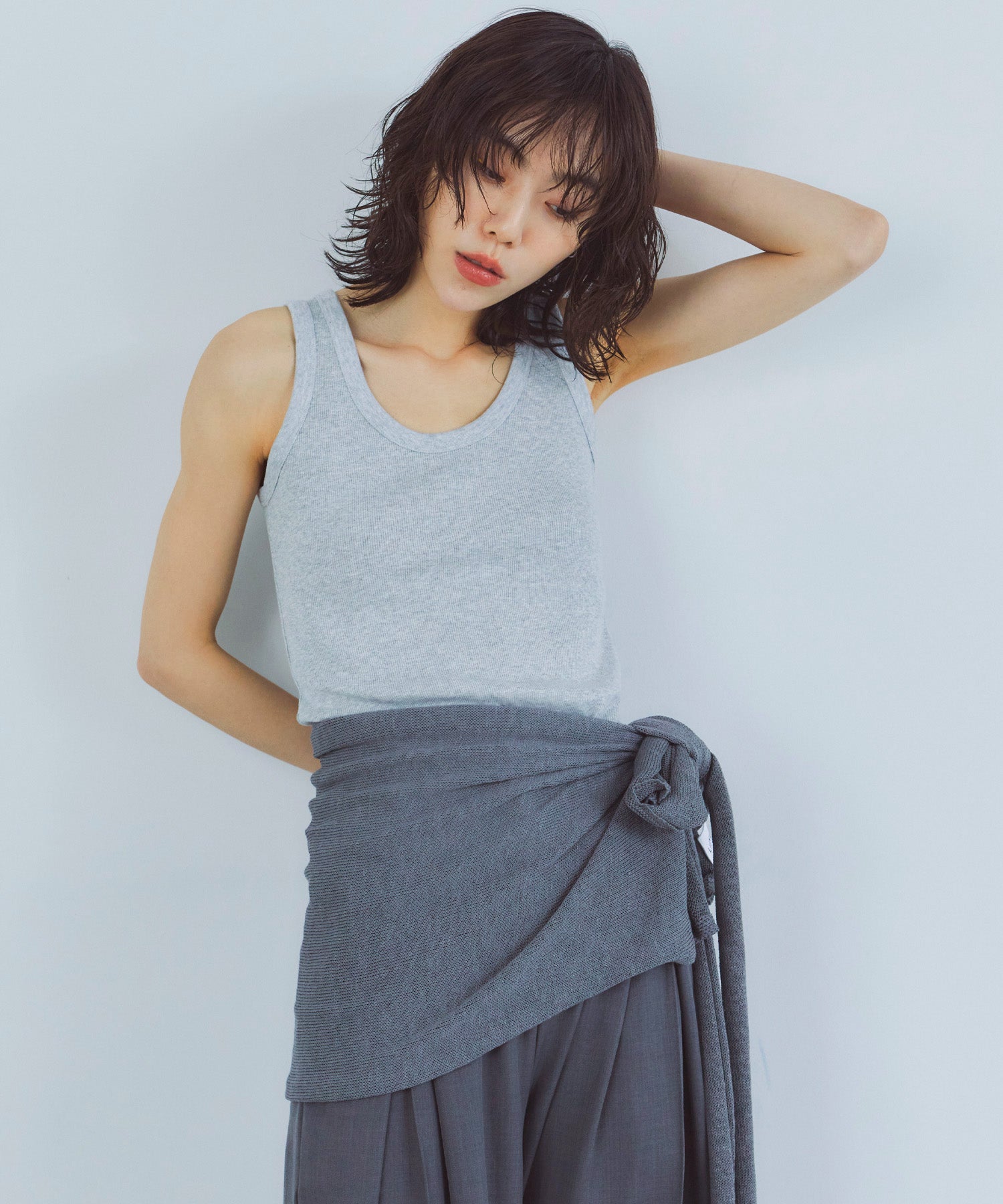 レイヤードニットラップスカート/巻きスカート