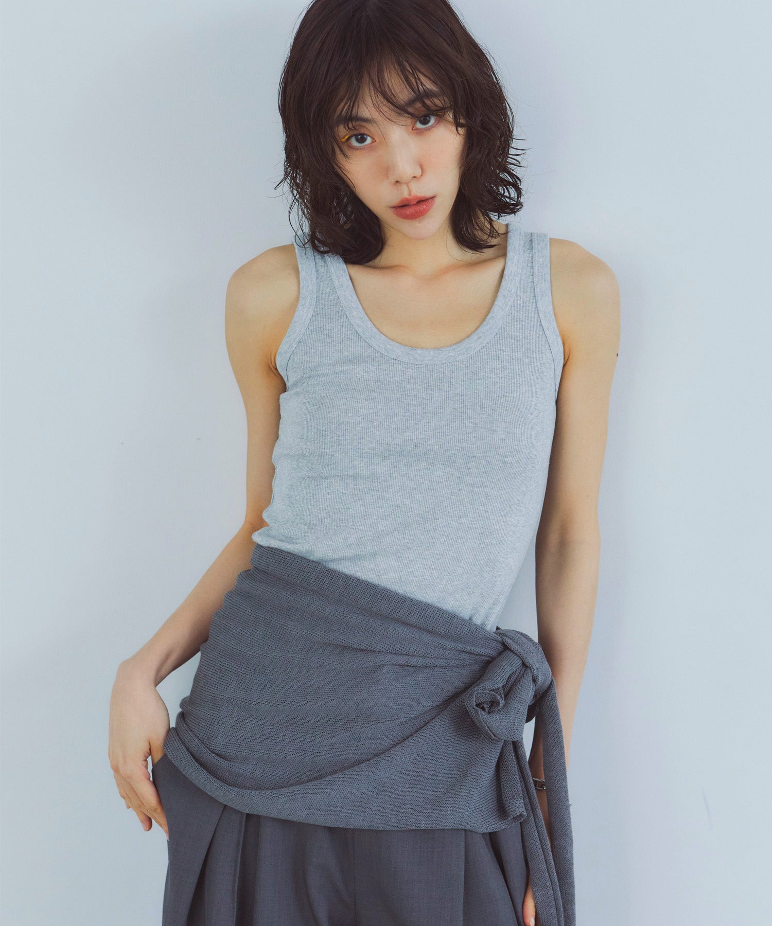 レイヤードニットラップスカート/巻きスカート