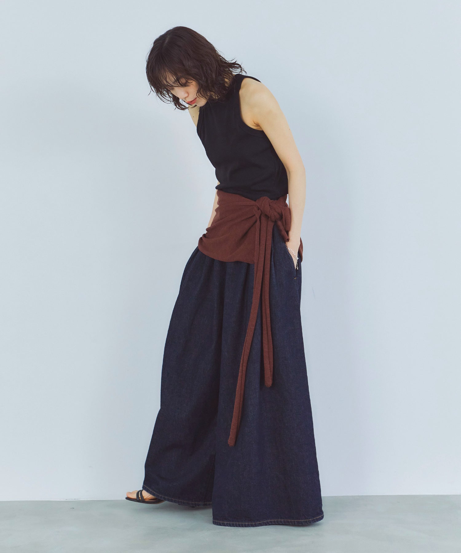 レイヤードニットラップスカート/巻きスカート